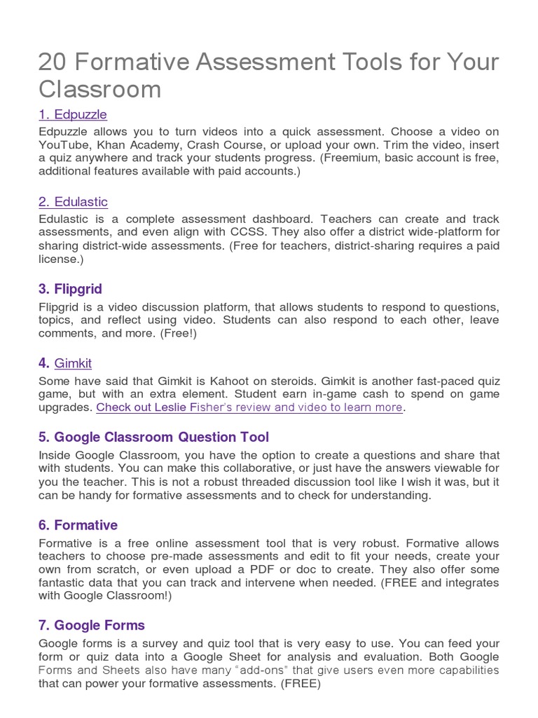 20 Essential Formative Assessment Tools | PDF | Communication | Software