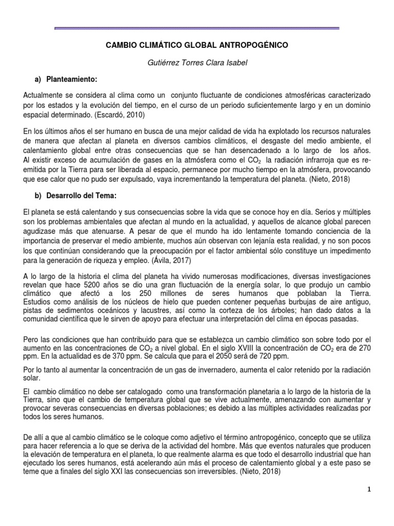 Impacto Humano en el Cambio Climático | PDF | Gases de efecto ...