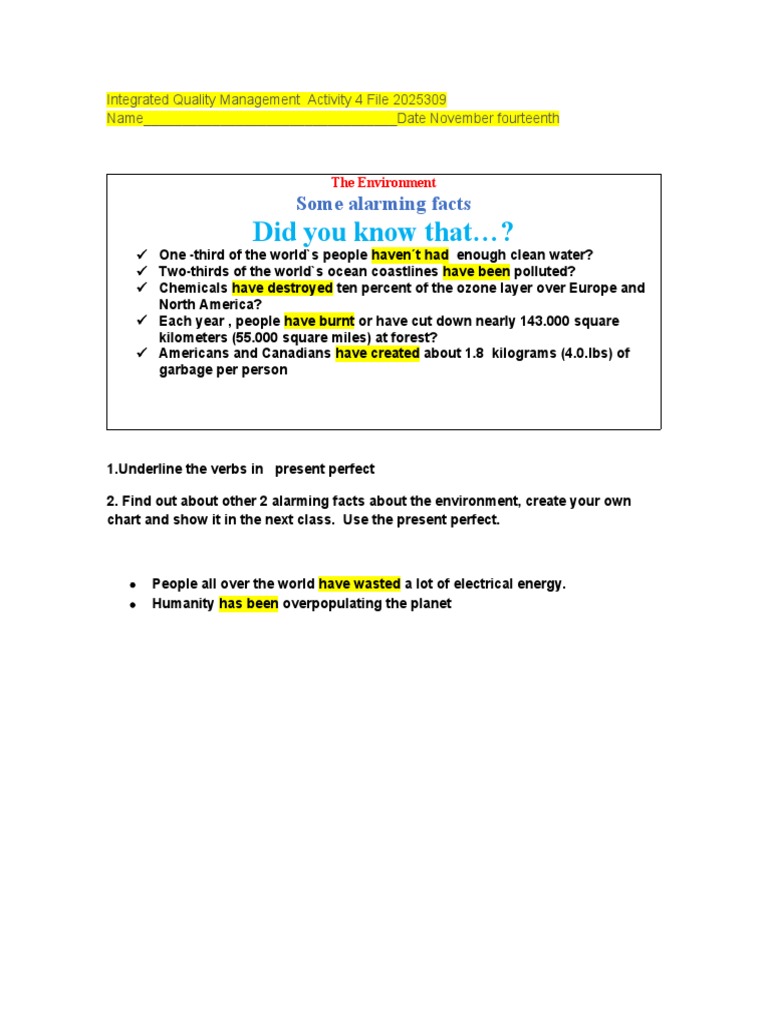 Alarming Environmental Facts Activity | PDF | Social Science | Science ...