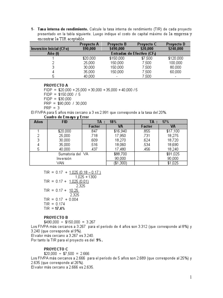 TIR Utilizando Tablas | PDF | Valor presente neto | Tasa interna de retorno