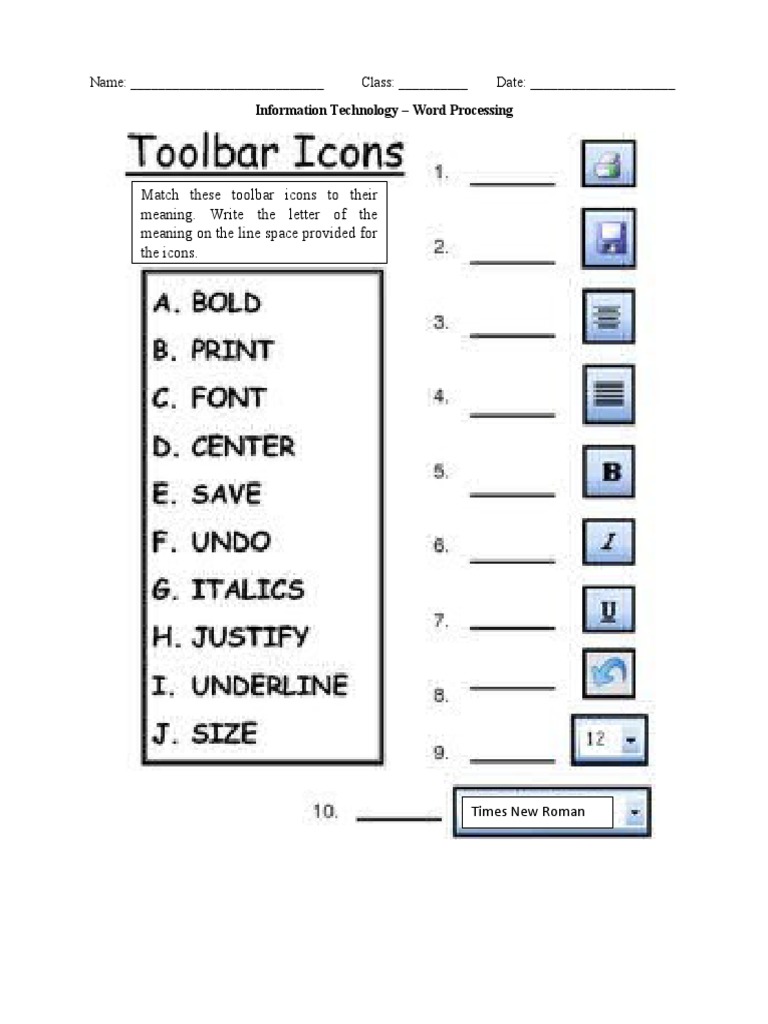 Word Processing Class Work Icons | PDF