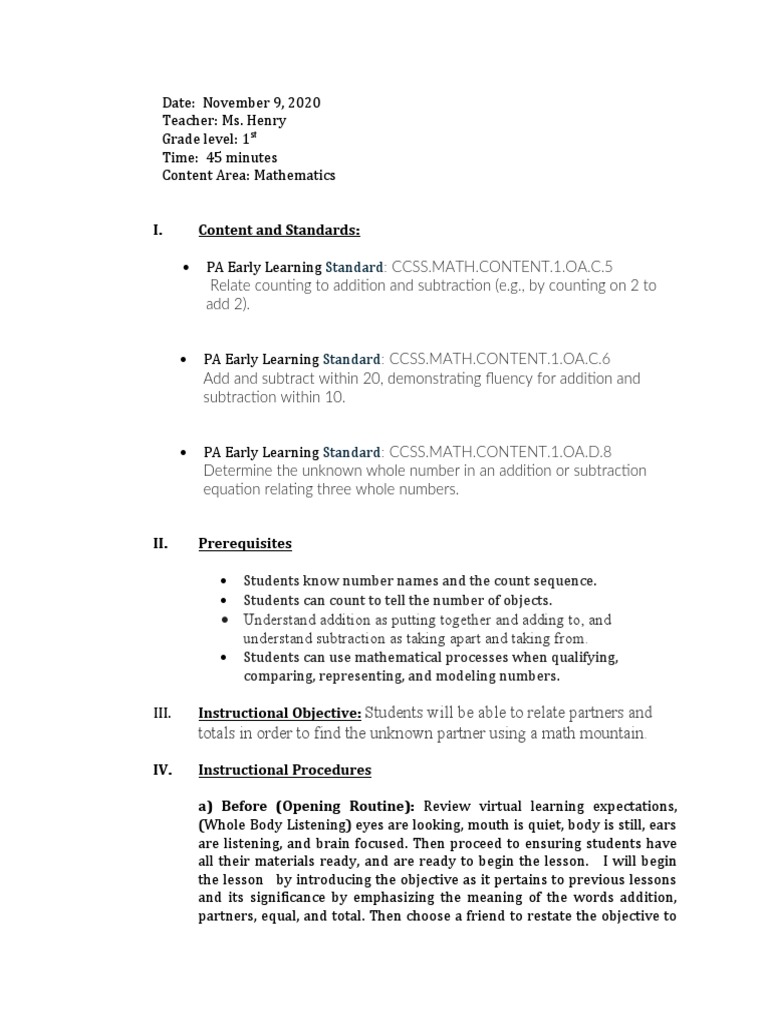 1st Grade Math: Finding Unknown Partners | PDF | Teaching Mathematics ...