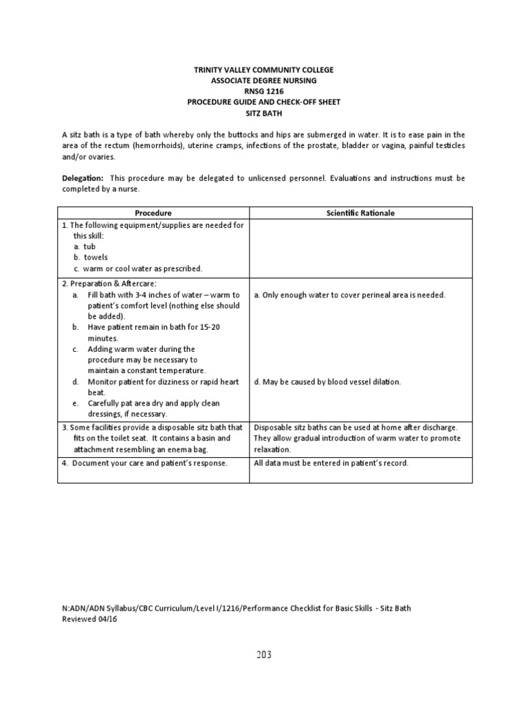 Performance Checklist Sitz Bath PDF