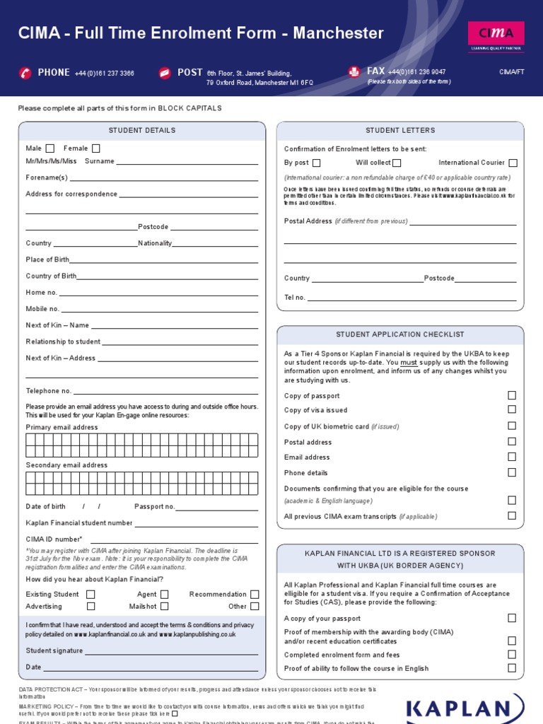 CIMA Full-Time Enrollment Guide - Manchester | PDF | Credit Card ...