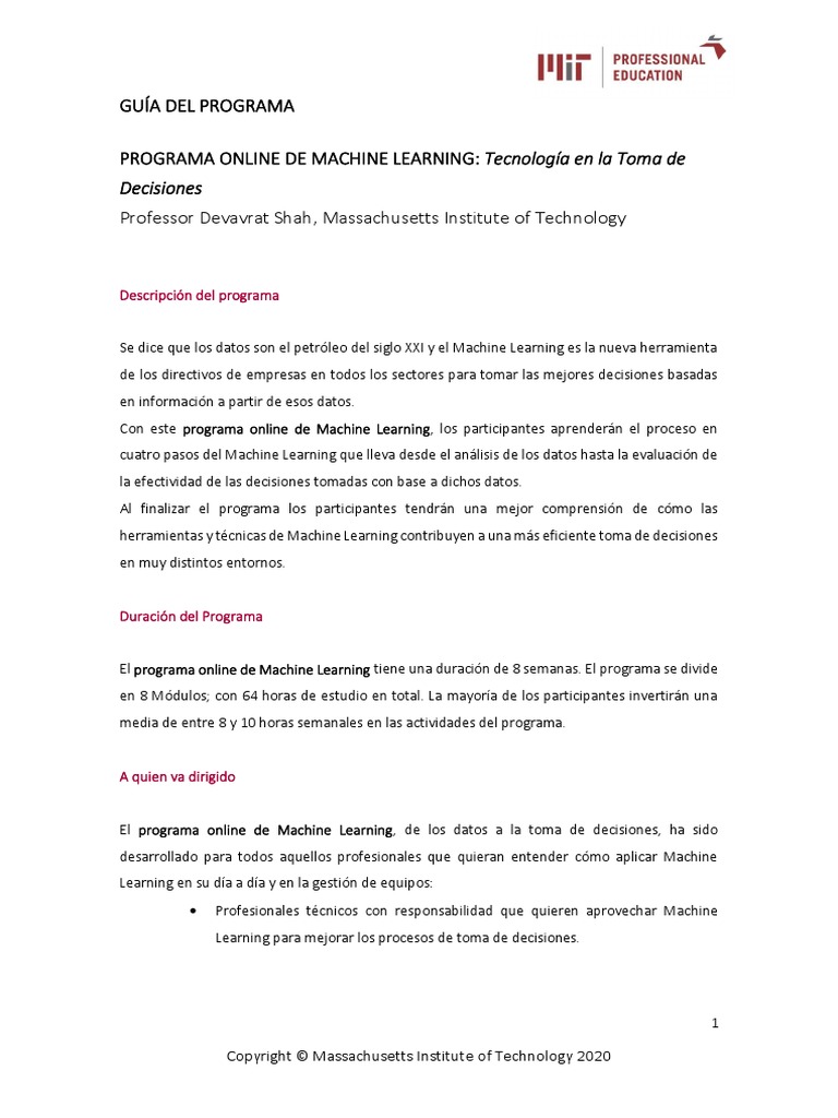 Guía Del Programa - MIT - Machine - Learning | PDF | Red neuronal ...