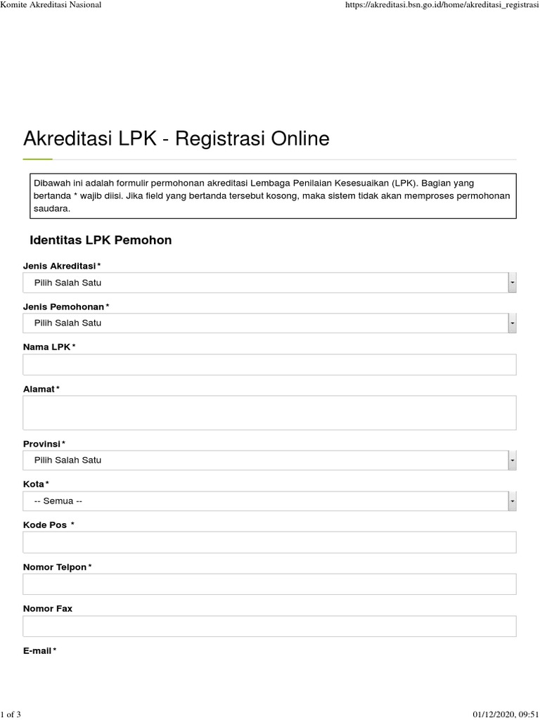 Akreditasi LPK - Registrasi Online | PDF