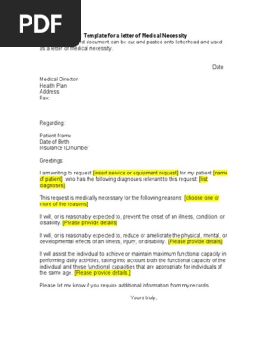 Letter of Medical Necessity Template