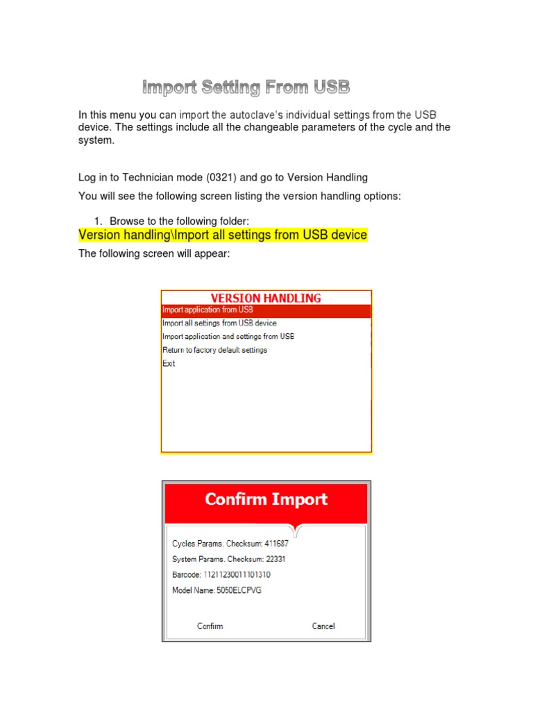 Import Autoclave Settings via USB | PDF