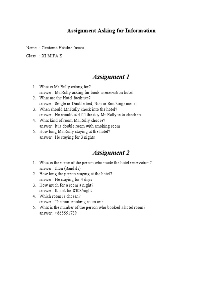 Assignment Asking For Information - Gentama Habibie Insani | PDF ...
