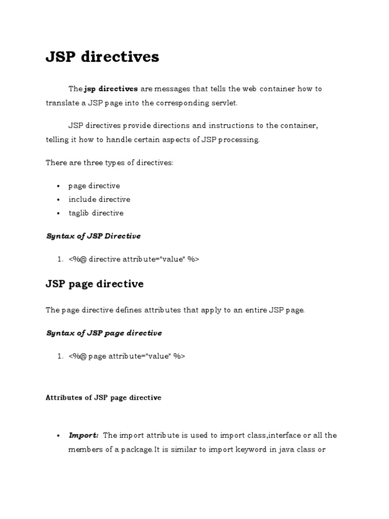 JSP Directives and Custome Tags PDF | PDF | Java Server Pages | Method ...