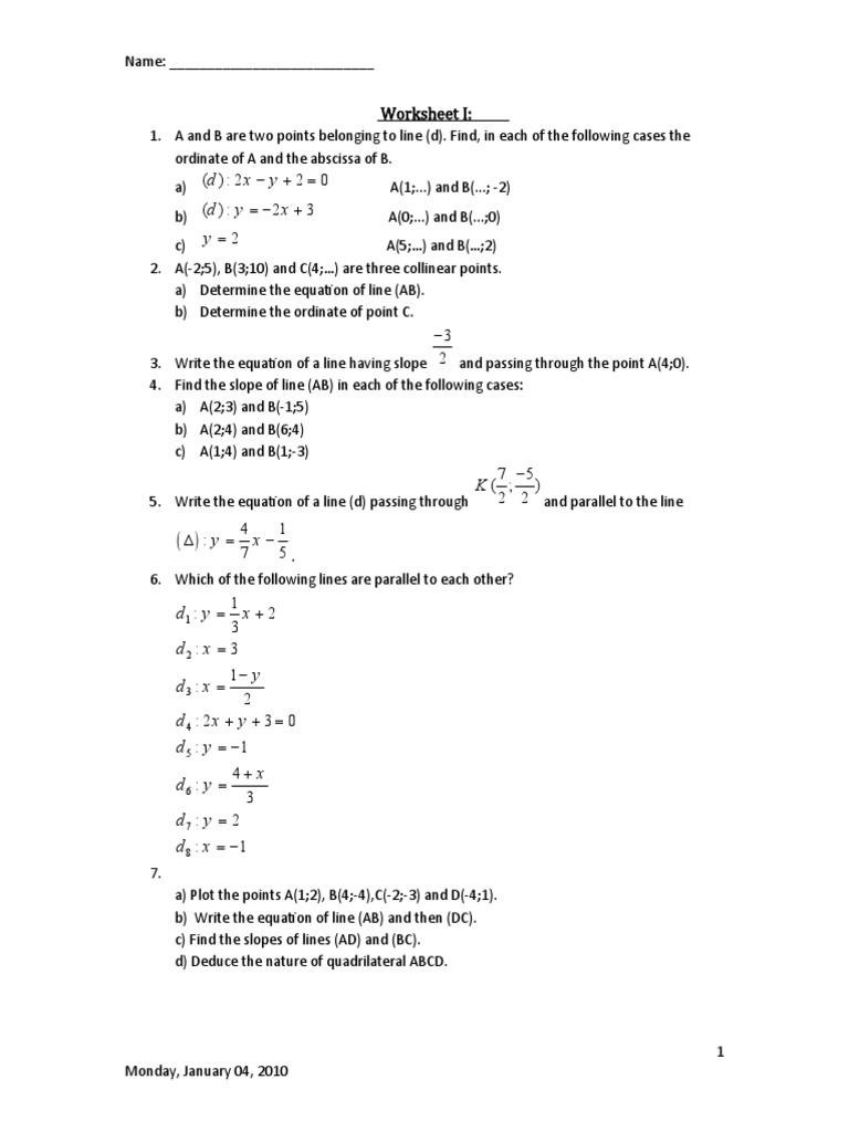 Geometry Worksheet: Lines and Slopes | PDF | Science & Mathematics