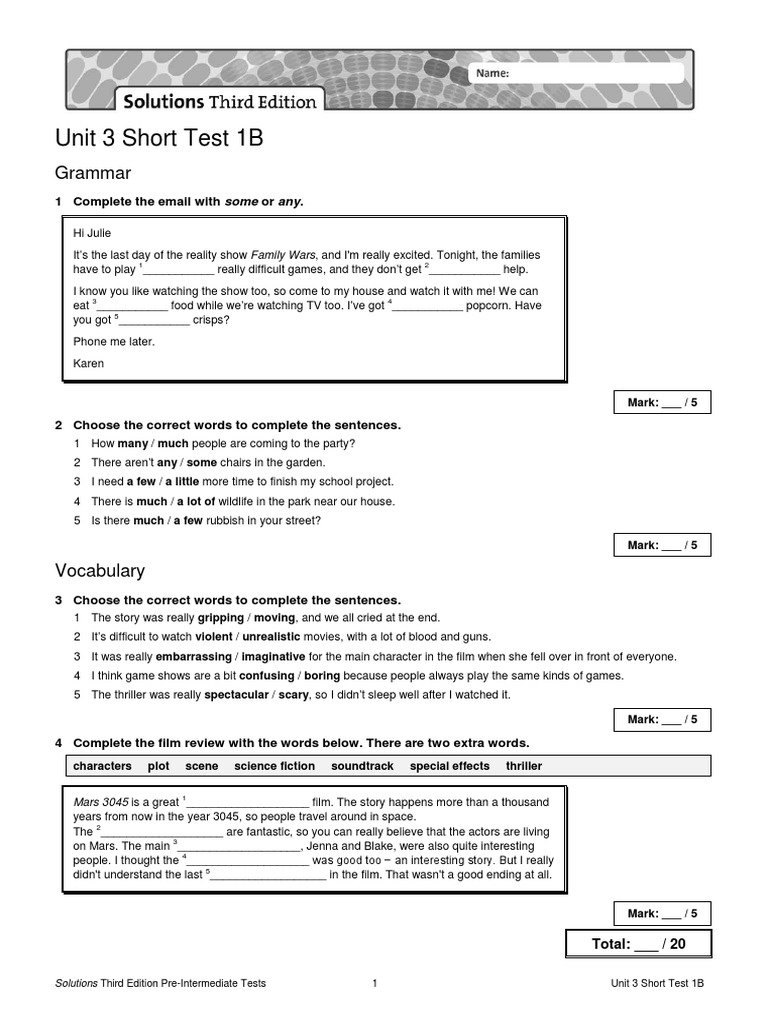 Unit 3 Short Test Solutions | PDF