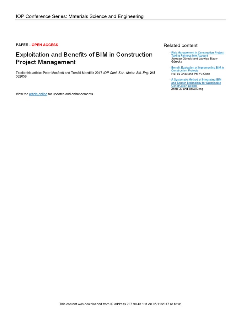 BIM Benefits in Construction Management | PDF