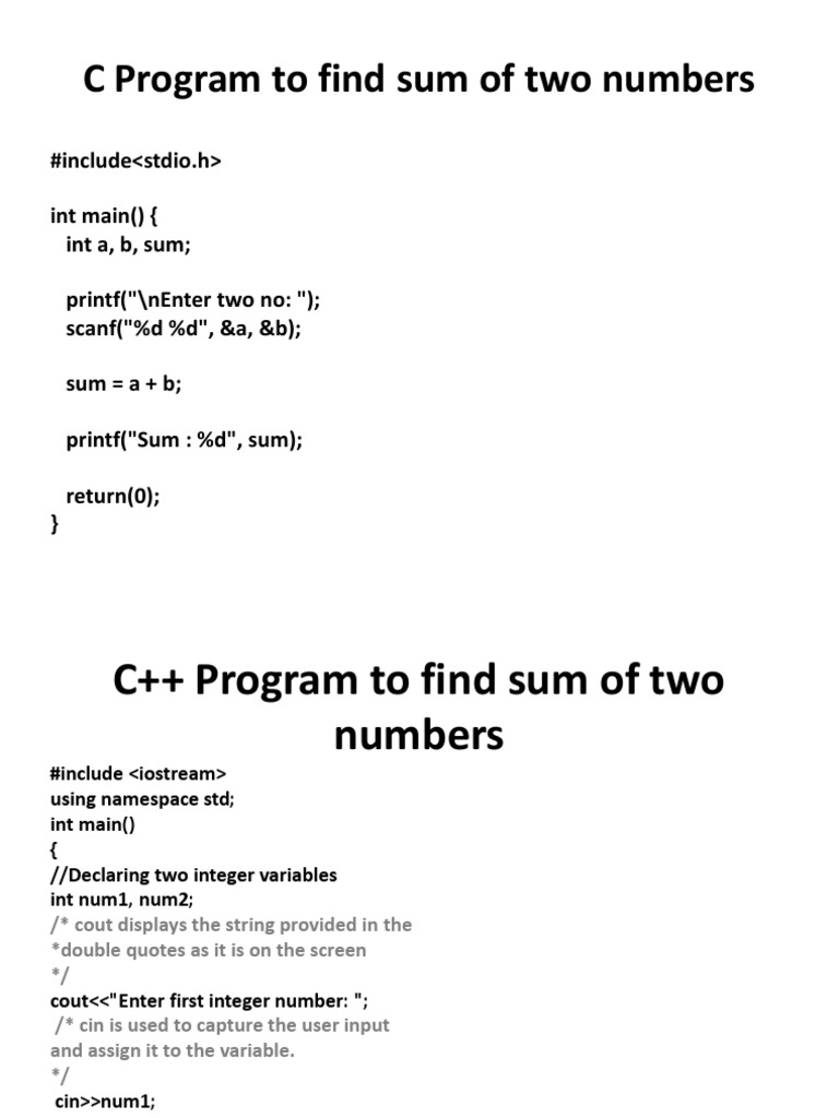 C Program To Find Sum of Two Numbers | PDF | Computational Complexity ...