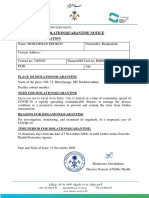 Isolation/Quarantine Notice: Personal Information