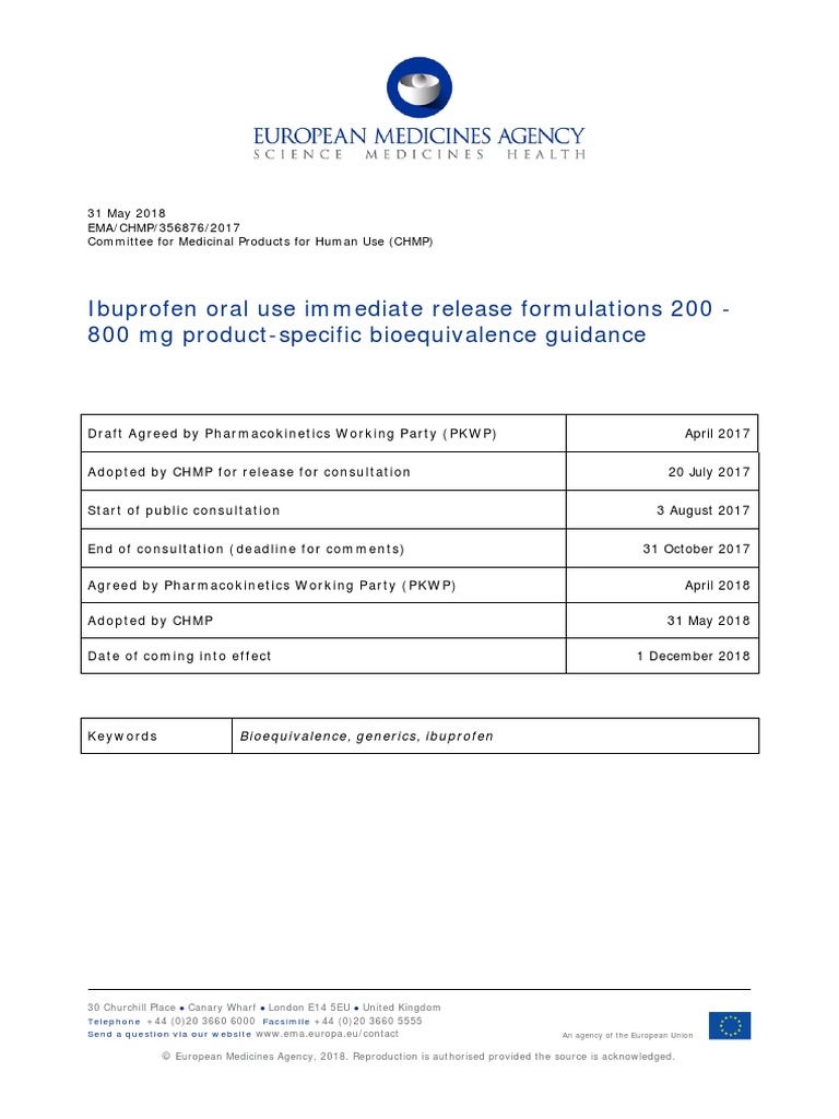 Ibuprofen Oral Use Immediate Release Formulations 200 800 MG Product