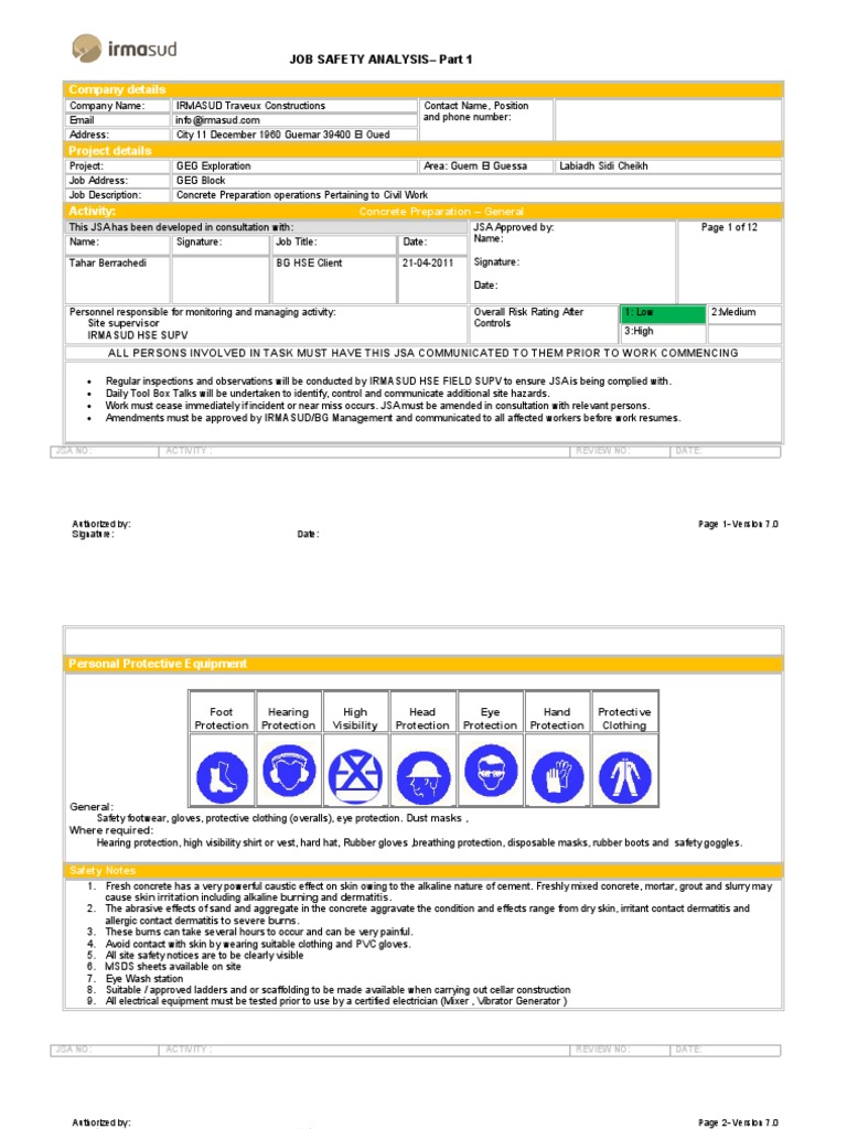 Company Details: Job Safety Analysis - Part 1 | PDF | Personal ...