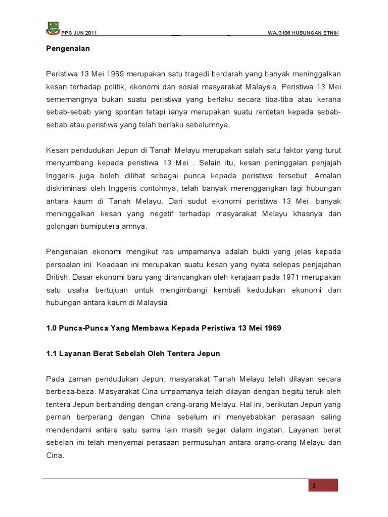 Assignment Waj3106 Hubungan Etnik