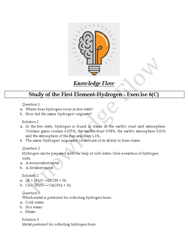 Hydrogen Chemistry Study Guide | PDF | Sulfuric Acid | Hydrogen
