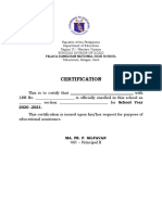 Certification: Palaca-Damilisan National High School