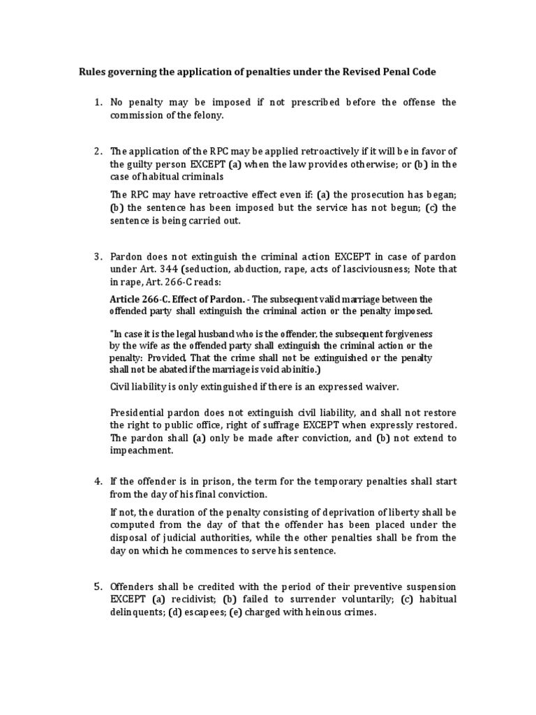 Penalties Under Revised Penal Code Rules | PDF | Pardon | Ex Post Facto Law
