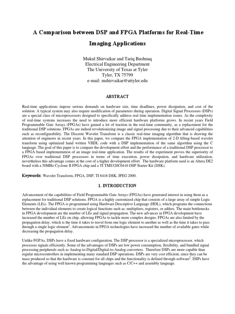 A Comparison Between DSP and FPGA Platforms For Real-Time Imaging ...