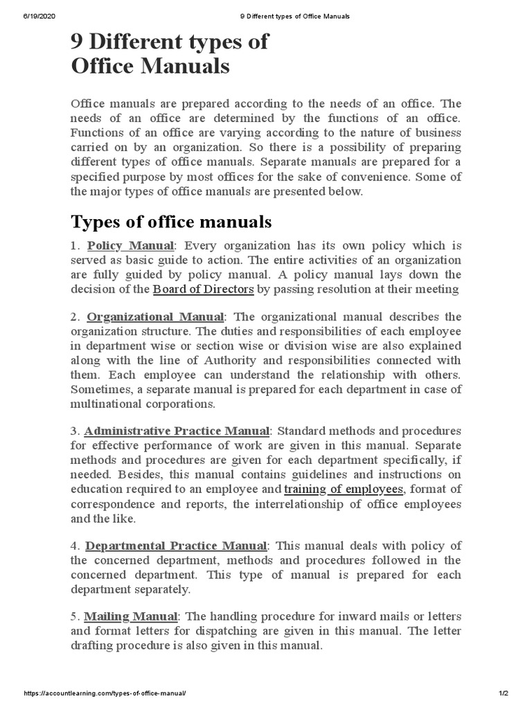 9 Different Types of Office Manuals PDF