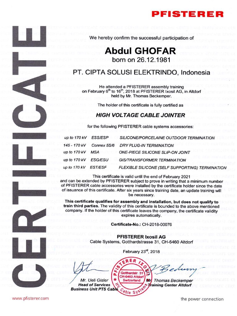 Abdul GhofarJointer Certificate CH201800076 PDF PDF