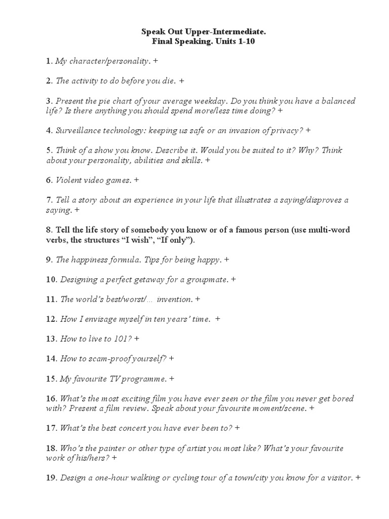 Speak Out Upper-Intermediate Speaking Guide | PDF