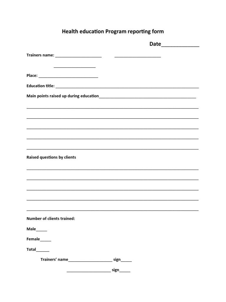 Health Education Program Reporting Form | PDF | Career & Growth