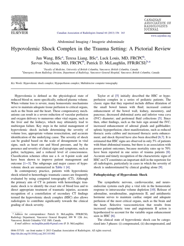 Hypovolemic Shock Complex in CT Imaging | PDF | Shock (Circulatory ...