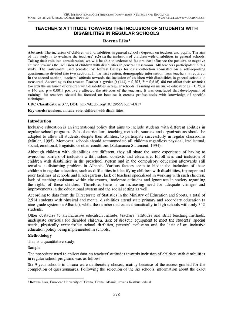 Teacher Attitudes on Disability Inclusion | PDF | Inclusion (Education ...