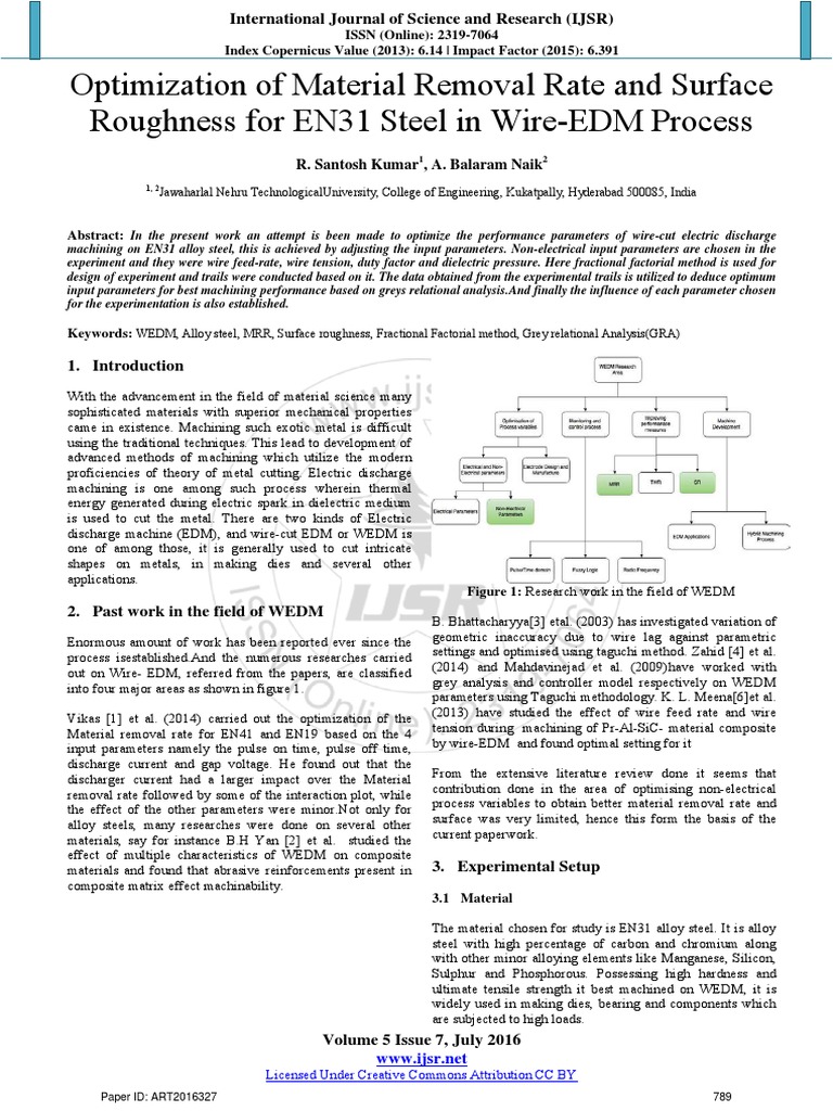 Optimization of Material Removal Rate and Surface Roughness For EN31 ...