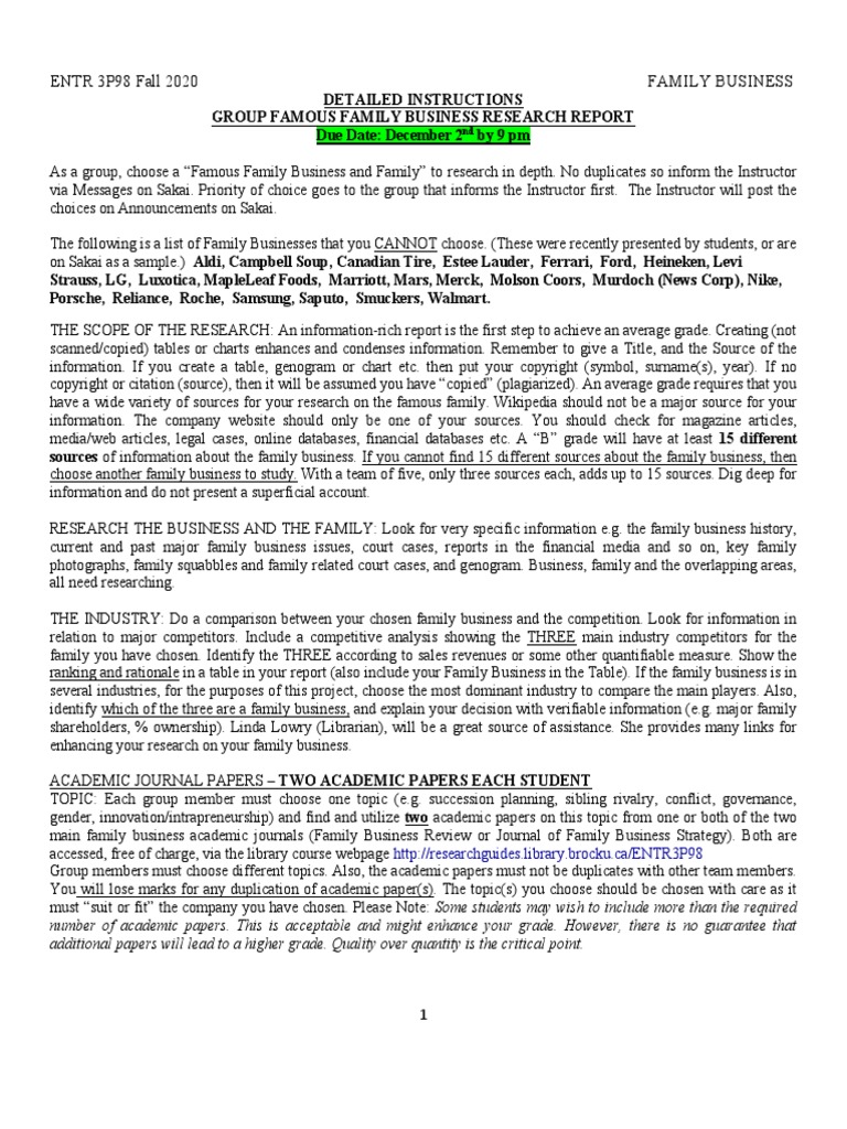 ENTR 3P98 GROUP Assignment Guidelines Fall 2020 | PDF | Academic ...