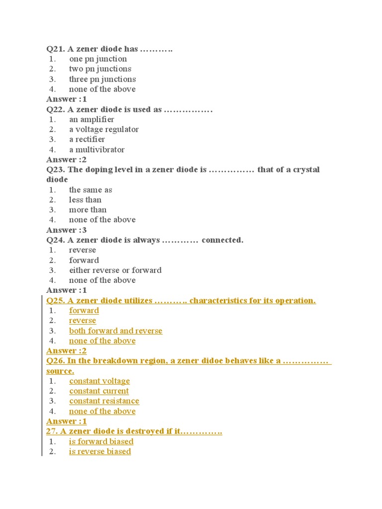 Edc MCQ Zener Diode PDF Rectifier PN Junction