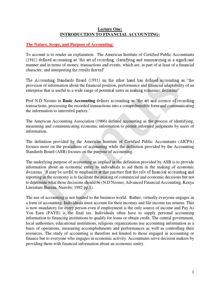 Lecture 1 Introduction To Financial Accounting | PDF | Accounting | Audit