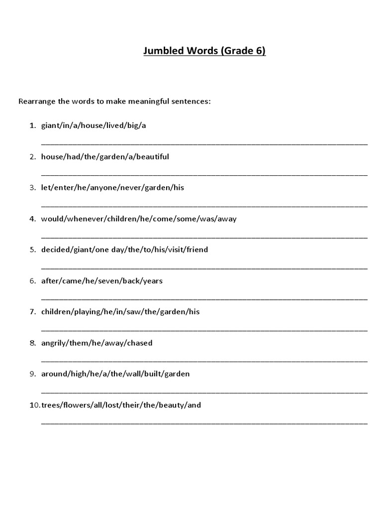Jumbled Words Grade 6 | PDF