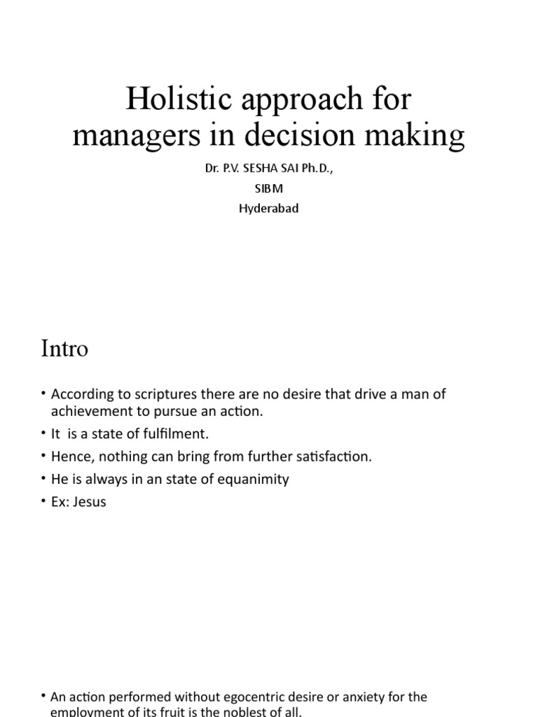 Holistic Decision Making For Managers Pdf Self Improvement