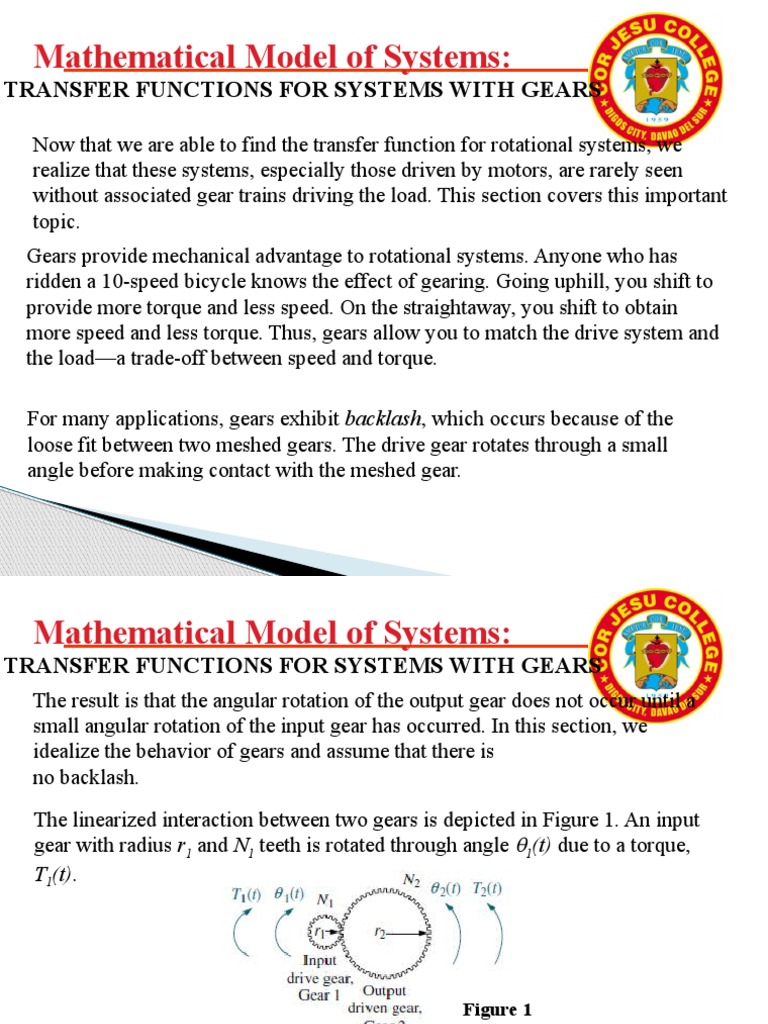 Mathematical Model of Systems Transfer Functions For Systems With Gears PDF Torque Gear