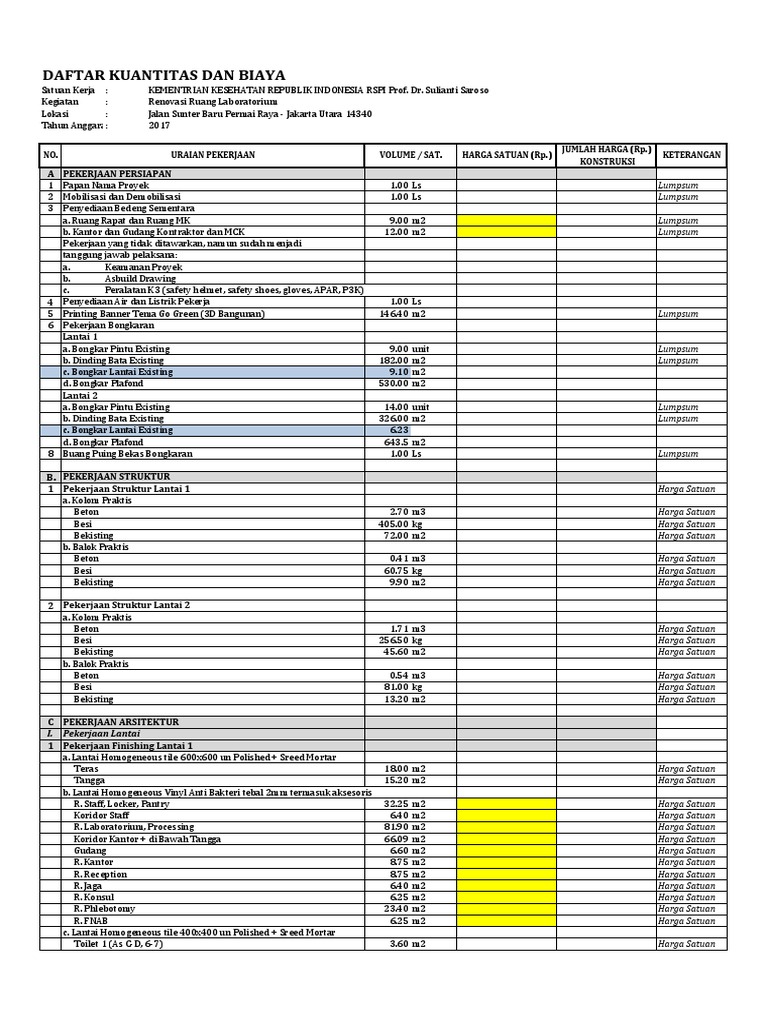 Biaya Renovasi Laboratorium RSPI | PDF