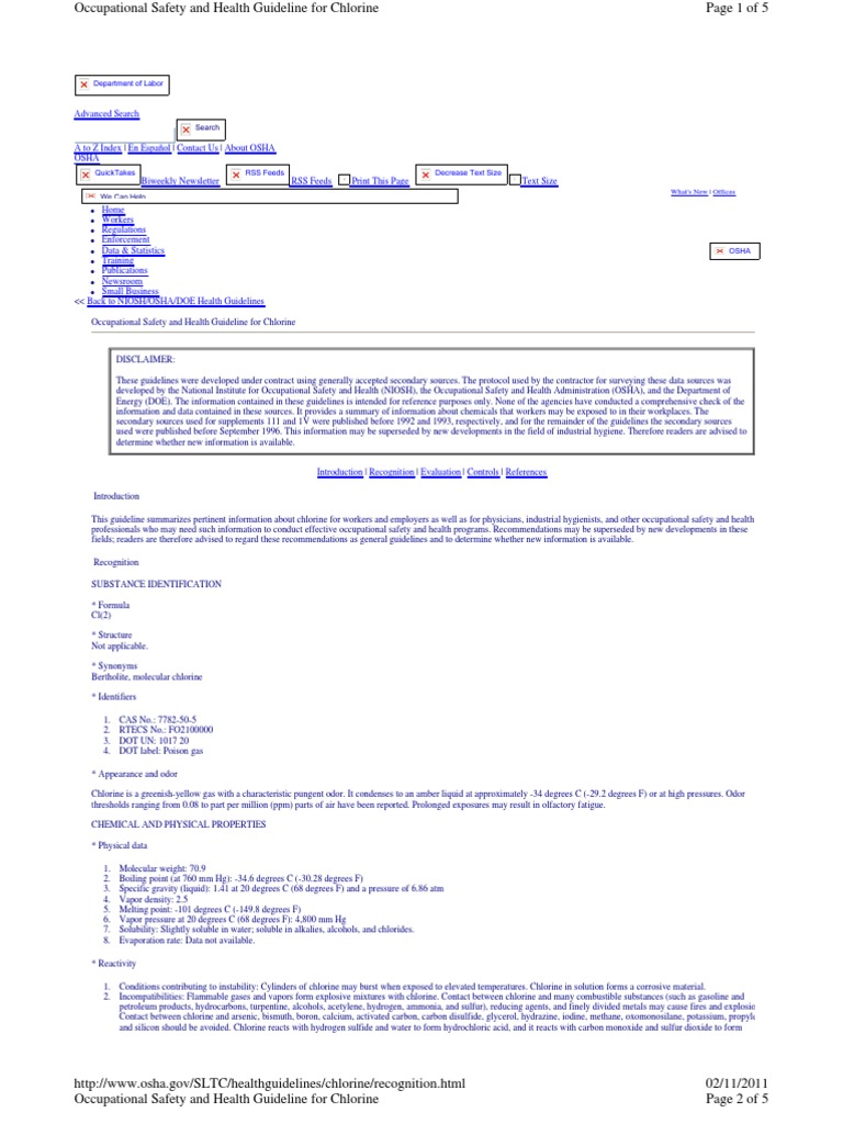 Osha Requirements Chlorine Occupational Hygiene Personal Protective Equipment