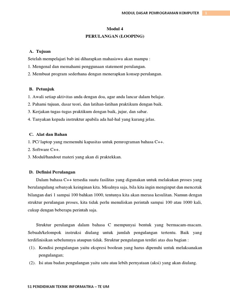 Dasar Pemrograman: Perulangan C++ | PDF | Komputer | Teknologi & Rekayasa