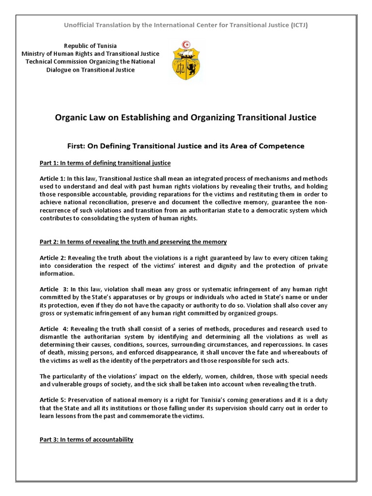 Organic Law On Establishing and Organizing Transitional Justice | PDF ...