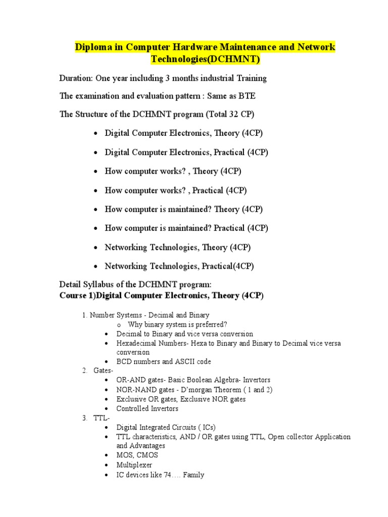 Diploma in Computer Hardware Maintenance and Network Technologies