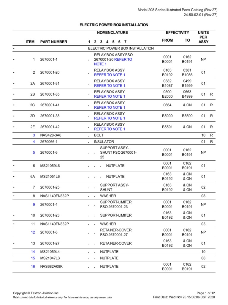 Refer To Note 1 Electric Power Box Installation Nomenclature