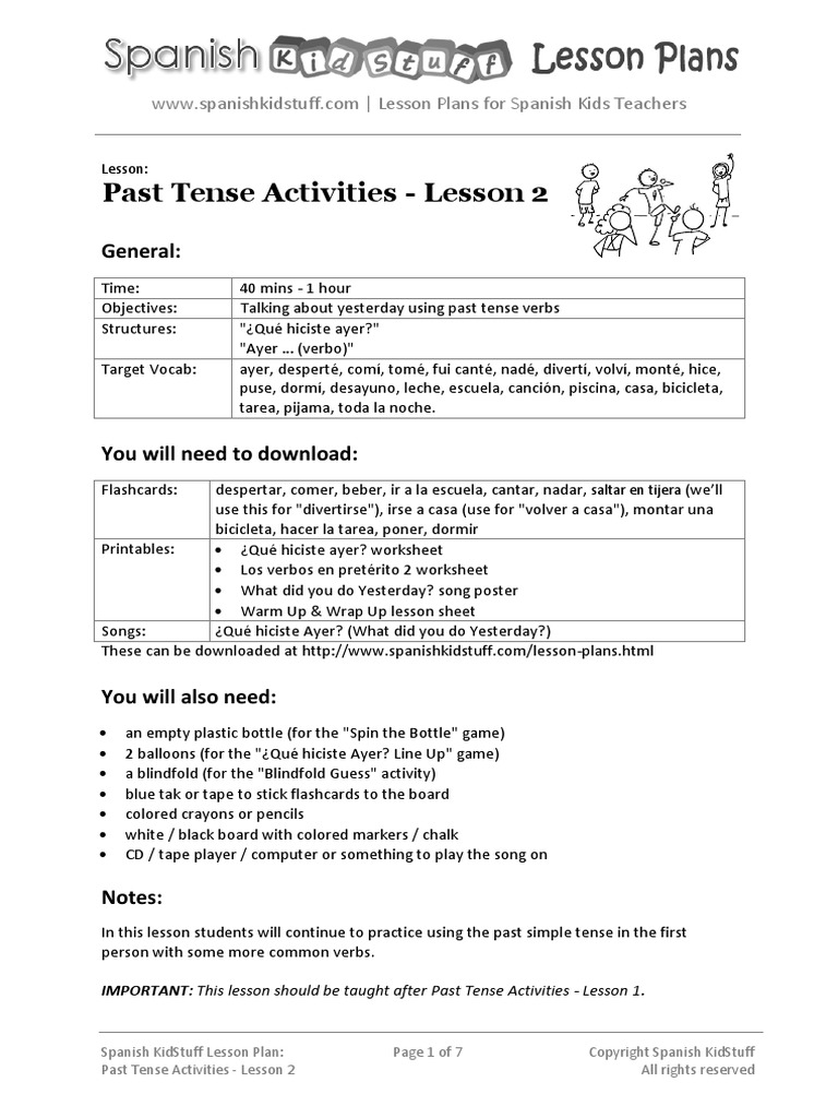 Past Tense 2 Lesson Plan PDF | PDF | Lesson Plan | Grammatical Tense