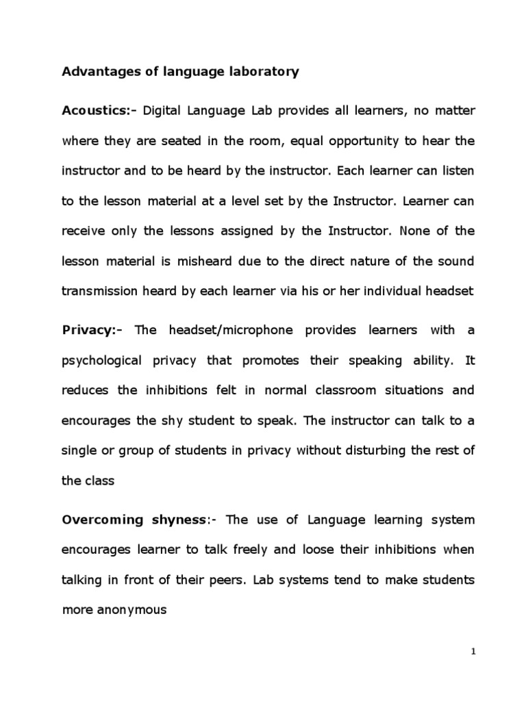 Advantages of Language Laboratory PDF Shyness Learning