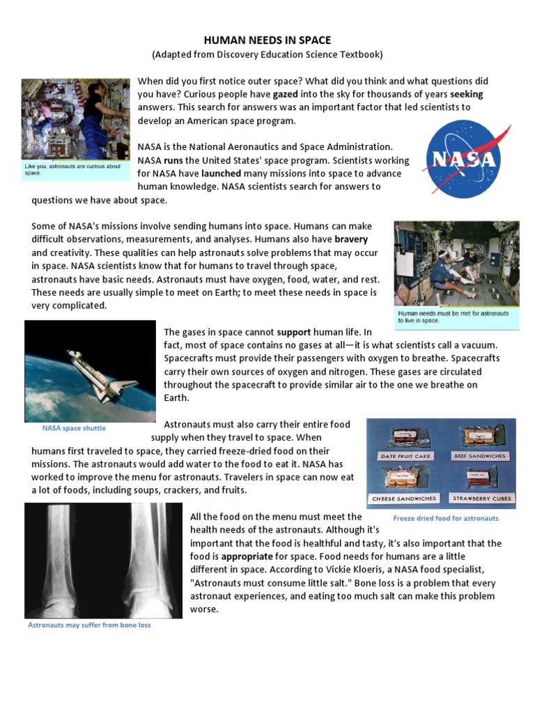 Human Needs in Space | PDF | Nasa | Astronauts
