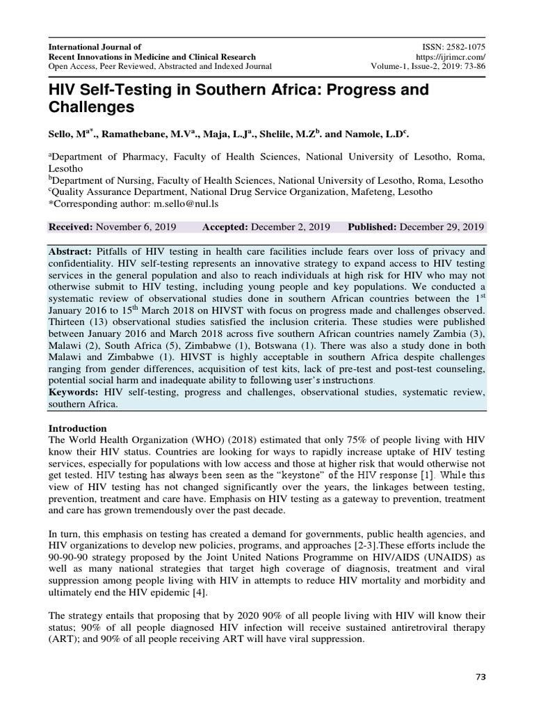 HIV SelfTesting in Southern Africa Progress and Challenges PDF