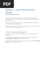 LESSON 1: CSS in The Electronics Industry: TOPIC 1: Why Is CSS Relevant?